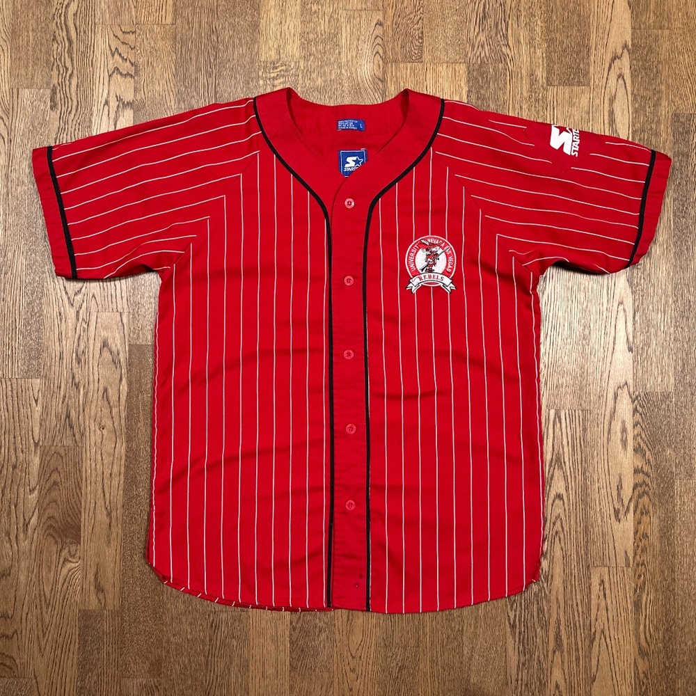 Vintage 90s Starter UNLV Nevada Rebels Red Striped Baseball Jersey Mens Large